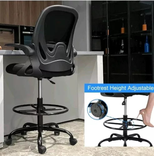 Ergonomic Executive Drafting Chair Tall Home Office Chair With Flip-Up Armrests