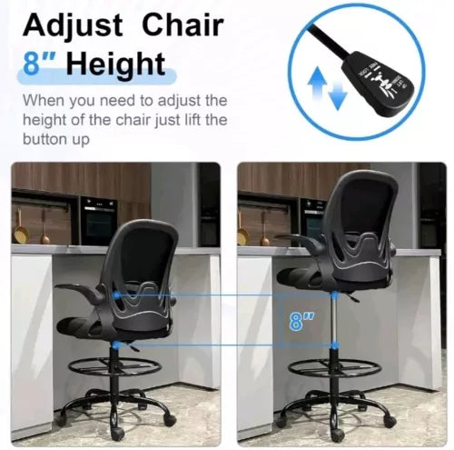 Ergonomic Executive Drafting Chair Tall Home Office Chair With Flip-Up Armrests