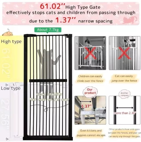 Extra Tall Pet Gate 61.02" High Pressure Mounted 46.65"-50.78" Extra Wide (9 ...
