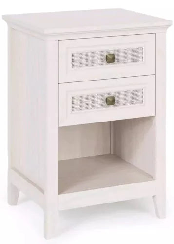 Farmhouse Nightstand Boho Bedside Table 2 Rattan Decor Drawers Accent End Table