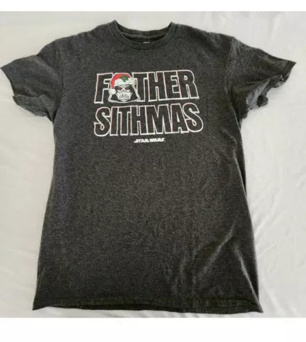 Father Sithmas Star Wars Christmas Short Sleeve Gray T-Shirt Men's Medium New