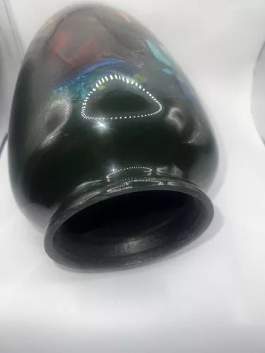 Fish And Cabin Printed Urn Vase Missing Lid Still Nice Art Vase