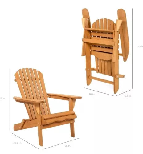 Folding Adirondack Chair Outdoor, Wooden Accent Lounge Furniture 350lb Capacity