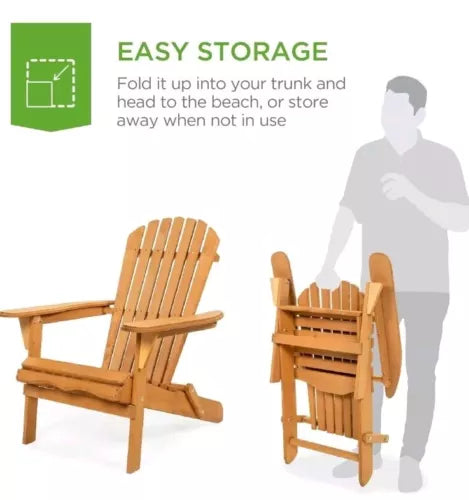 Folding Adirondack Chair Outdoor, Wooden Accent Lounge Furniture 350lb Capacity