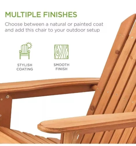 Folding Adirondack Chair Outdoor, Wooden Accent Lounge Furniture 350lb Capacity
