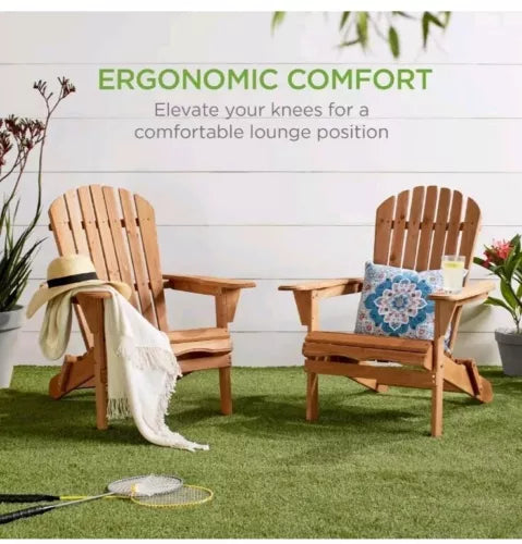 Folding Adirondack Chair Outdoor, Wooden Accent Lounge Furniture 350lb Capacity