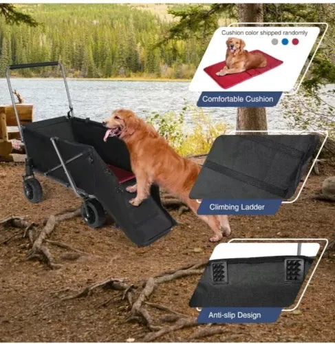 Folding Dog Wagon Cart with Extendable Rear End, Heavy Duty, 220Lbs