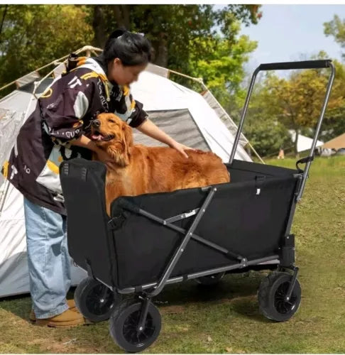 Folding Dog Wagon Cart with Extendable Rear End, Heavy Duty, 220Lbs