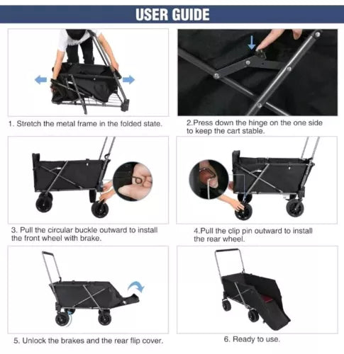 Folding Dog Wagon Cart with Extendable Rear End, Heavy Duty, 220Lbs