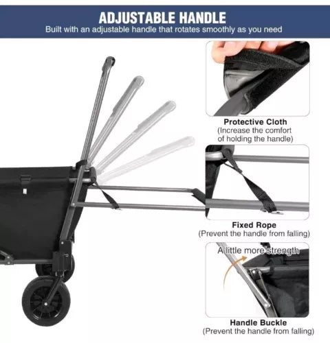 Folding Dog Wagon Cart with Extendable Rear End, Heavy Duty, 220Lbs