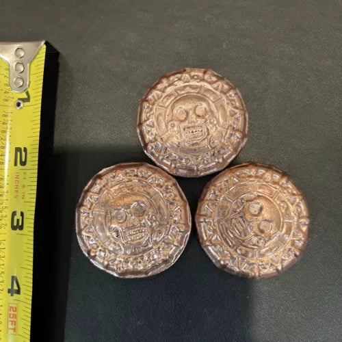 Lot Of 3 COPPER Pirate Aztec Pirate Rounds .999 CU Bullion HAND MADE Fast Ship
