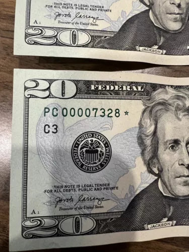 Lot Of 3 Sequenced $20 DOLLAR BILL STAR NOTE LOW NUMBERS UNCIRCULATED MINT