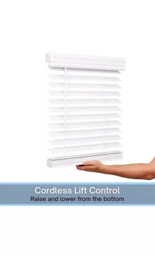 Lotus & Windoware Cordless 2 Inch Faux Wood Blinds, Bright White  18 X 60