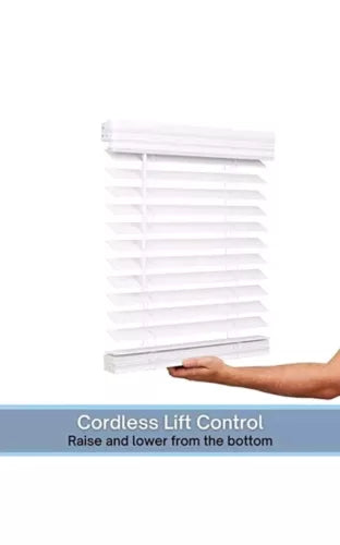Lotus & Windoware Cordless 2 Inch Faux Wood Blinds, Bright White  18 X 60