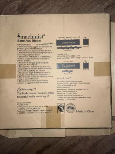 Machinist S120146 M42 Grade 120” Long 1” Wide 4/6 TPI Bi-Metal Cutting Saw Blade