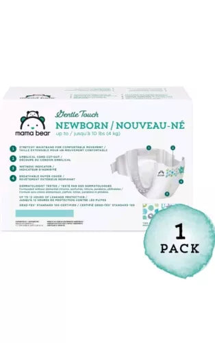 Mama Bear Gentle Touch Diapers, Hypoallergenic, Newborn, 120 Count 4 Pack of 30