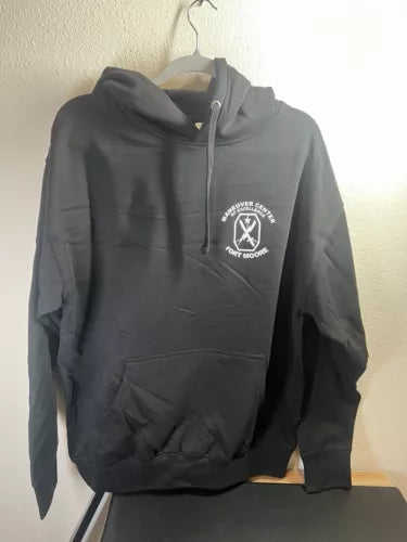 Mens Fleece Hoodie Black Sweatshirt Long Sleeve Pocket ARMY Fort Moore Custom LG