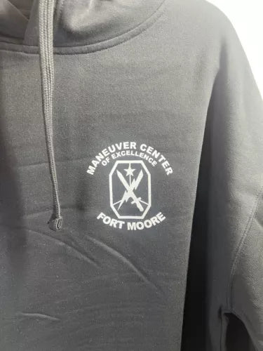 Mens Fleece Hoodie Black Sweatshirt Long Sleeve Pocket ARMY Fort Moore Custom LG
