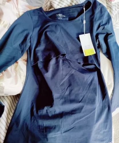 Modern Eternity Long Sleeves Round Neck Pullover Nursing Top Navy Women's Large