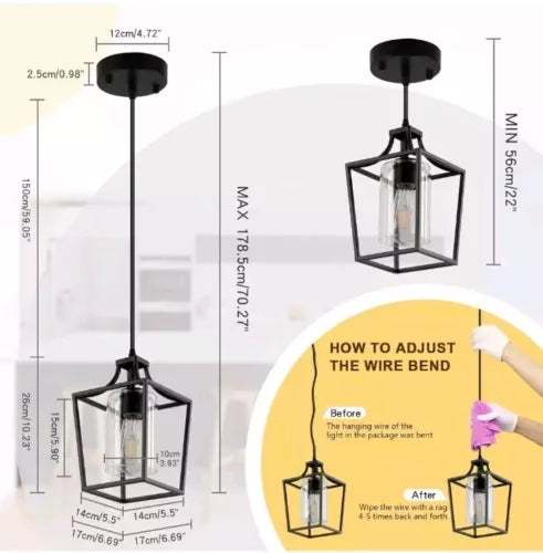 Modern Farmhouse Black Pendant Lighting Rod-Hung Kitchen Pendant Lights Lantern