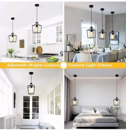 Modern Farmhouse Black Pendant Lighting Rod-Hung Kitchen Pendant Lights Lantern