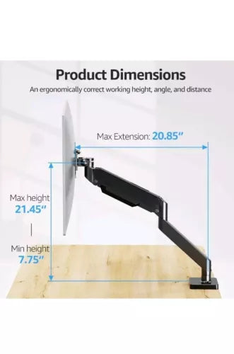 Monitor Desk Mount Fits 22-42'' Heavy Duty Widescreen, Gas Spring Single Monit