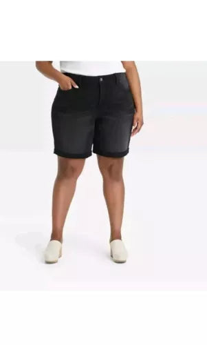 Women's Plus Size High Rise Jean Shorts - Ava & Viv - Black 22W NWT