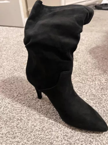 Women's Slouchy Bootie Stiletto Heel Mid Calf High Boots, Black 5
