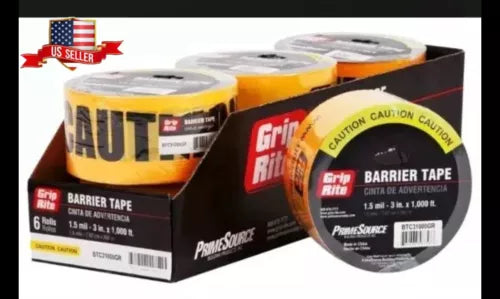 Yellow CAUTION Barrier Tape1.5 MIL 3"X1000' Grip Rite Safety qty 5 BTCC31000G