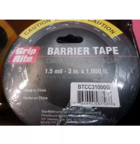 Yellow CAUTION Barrier Tape1.5 MIL 3"X1000' Grip Rite Safety qty 5 BTCC31000G