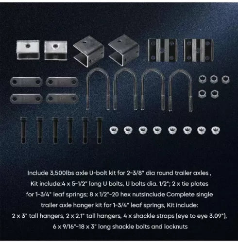 Youxmoto 3500lb Single Trailer Axle Suspension Kit Leaf Spring U-Bolt &...