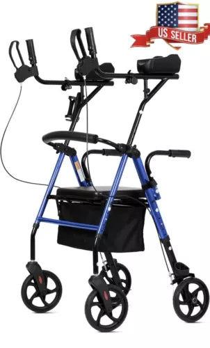 ✨ ELENKER Upright Walker Stand Up Rollator Walker Padded Seat & Backrest,Blue
