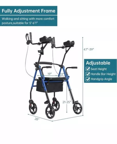 ✨ ELENKER Upright Walker Stand Up Rollator Walker Padded Seat & Backrest,Blue