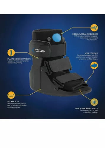 United Ortho Short Air Cam Walker Fracture Boot Fits Left or Right Black SIze XS