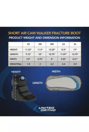 United Ortho Short Air Cam Walker Fracture Boot Fits Left or Right Black SIze XS