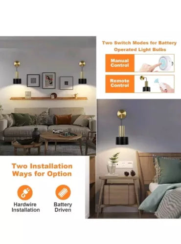 VerRon L2005 1Bk Black Battery Operated Wall Sconce Wireless Wall Lights NEW