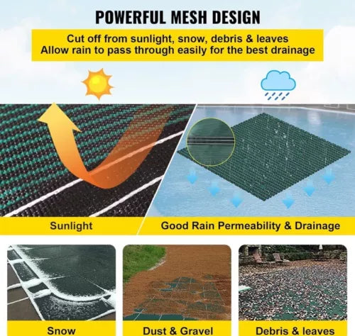 VEVOR 20x38 ft Pool Safety Cover Rectangular Inground Swimming Pool Winter Cover