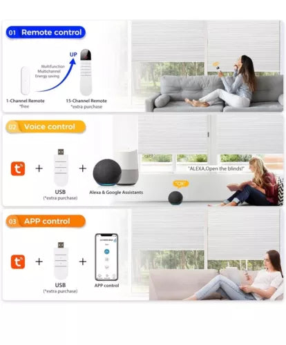 Motorized Roller Blind Window Remote Control Blackout Smart Roller Shade 34”x64”