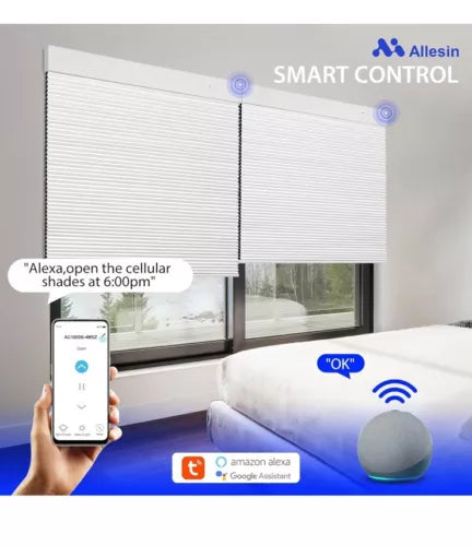 Motorized Roller Blind Window Remote Control Blackout Smart Roller Shade 34”x64”