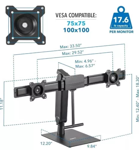 Mount-It! Freestanding Dual Monitor Stand 17" to 32", Height Adjustable, Tension