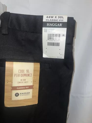NEW Haggar Clothing Cool 18 Performance Classic Fit Pants Sz 44Wx30L Black Men’s