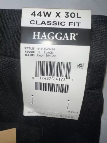 NEW Haggar Clothing Cool 18 Performance Classic Fit Pants Sz 44Wx30L Black Men’s