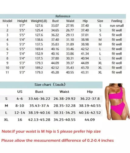 NEW Byoauo Womens Sm Red Bikini One Shoulder Top with High Waisted Bottom