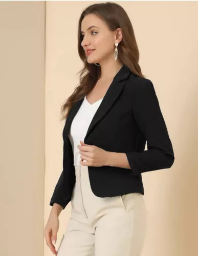 NEW Allegra K Women's Open Front Lightweight Crop Blazer Size Small Black Large