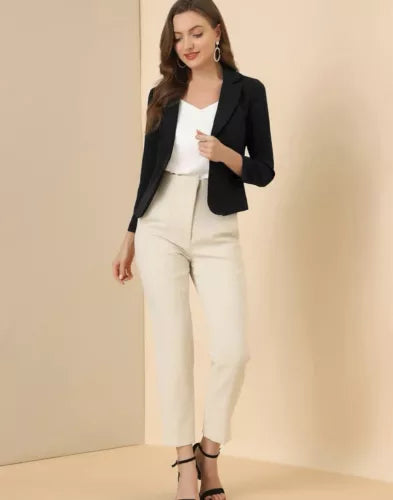 NEW Allegra K Women's Open Front Lightweight Crop Blazer Size Small Black Large