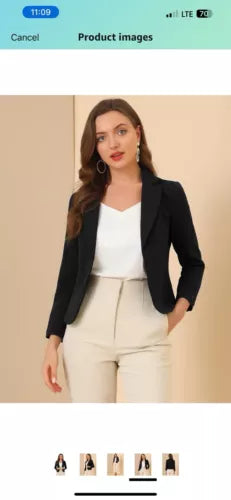 NEW Allegra K Women's Open Front Lightweight Crop Blazer Size Small Black Large