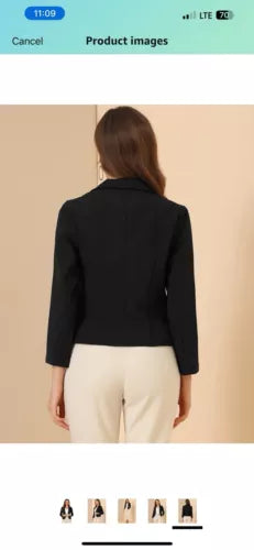 NEW Allegra K Women's Open Front Lightweight Crop Blazer Size Small Black Large