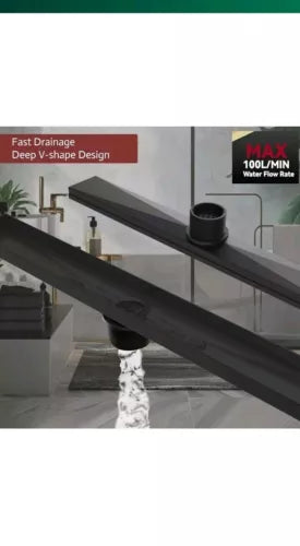 Muschbath Liner Shower Drain 48" Matte Black, Tile Insert