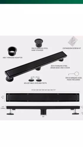 Muschbath Liner Shower Drain 48" Matte Black, Tile Insert