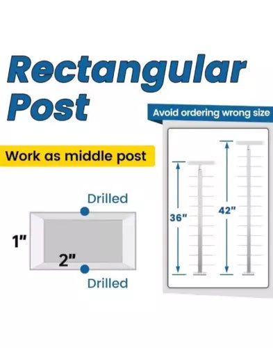 Muzata Intermediate Post Level Drilled 42"X1"X2"(Post Body 40") Stainless Steel